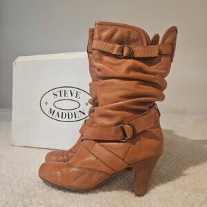 STEVE MADDEN Latchh Cognac Leather Boots | Size 10 | Discontinued Style